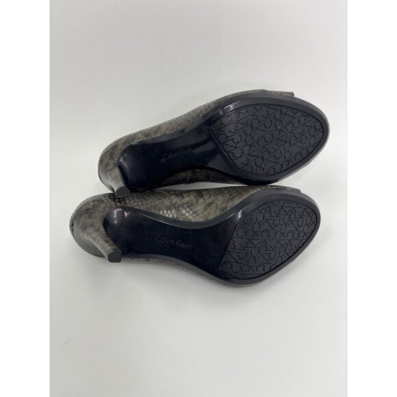 Calvin Klein Nastassia Snake Print Ankle Bootie Open Toe Heels Gray 7.5 - Picture 6 of 7